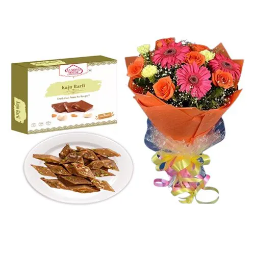Peppery Cashew Burfi from Almond House with Seasonal Flower Bouquet