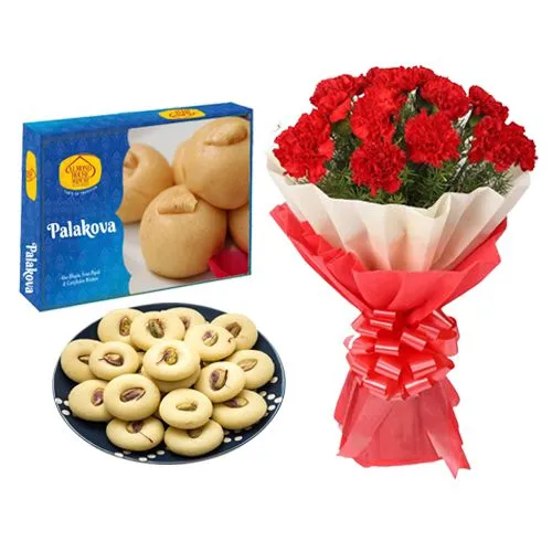 Palakova from Almond House with Red Carnation Bouquet