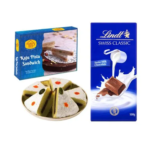 Kaju Pista Sandwich from Almond House with Lindt Excellence Chocolate Bar