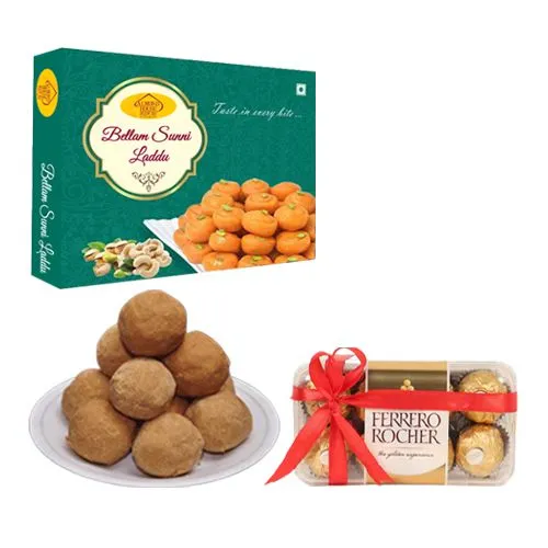 Bellam Sunni Laddu from Almond House with Ferrero Rocher