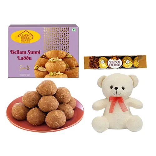 Bellam Sunni Laddu from Almond House with Teddy N Ferrero Rocher