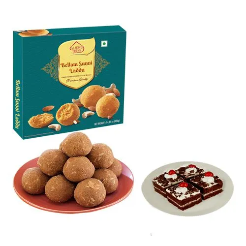 Bellam Sunni Laddu from Almond House with Chocolate Pastry