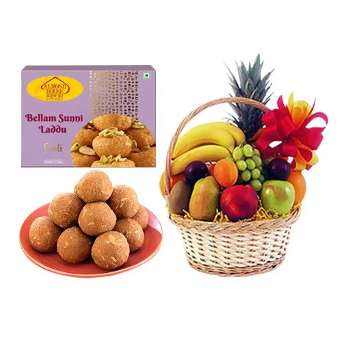 Bellam Sunni Laddu from Almond House with Fresh Fruit Basket