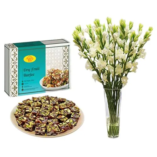 Dry Fruit Burfi from Almond House with Rajnigandha Stems