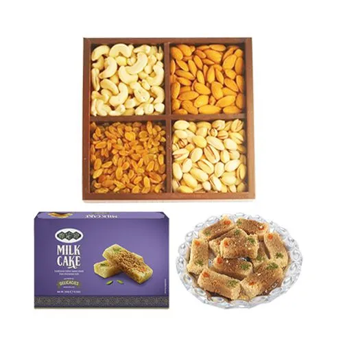 Milk Cake Box from Bombay Sweet Shop with Assorted Dry Fruits