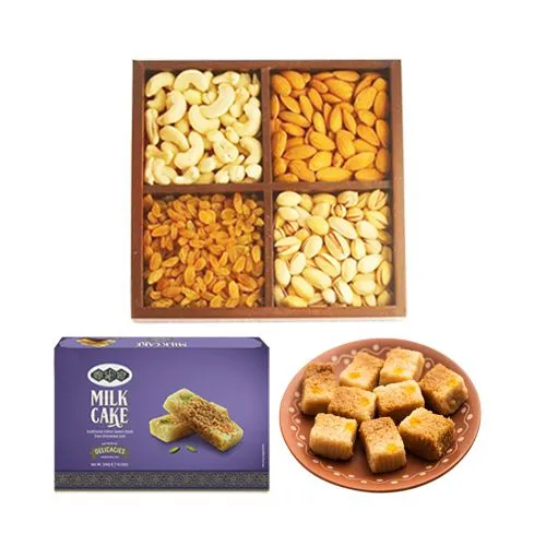 Milk Cake Box from Bombay Sweet Shop with Mixed Dry Fruits