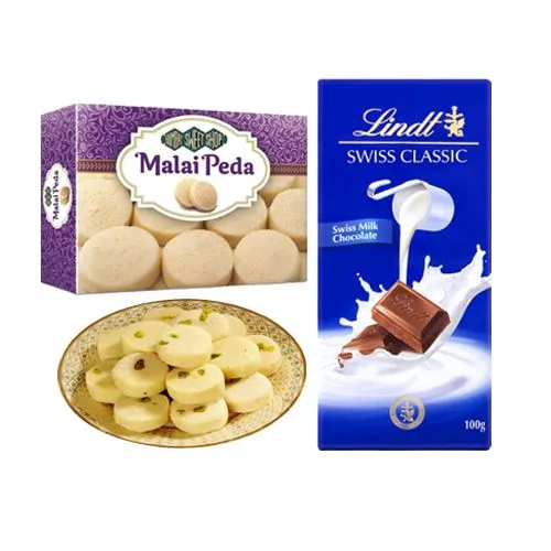 Malai Peda Box from Bombay Sweet Shop with Lindt Excellence Chocolate Bar