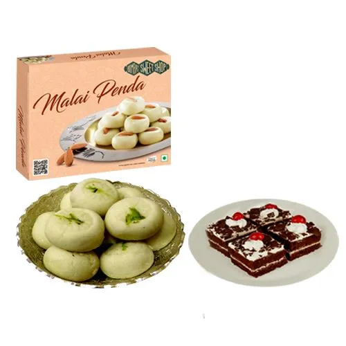 Malai Peda Box from Bombay Sweet Shop with Chocolate Pastry