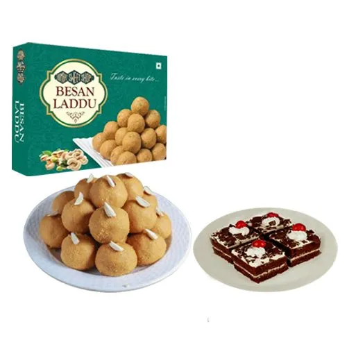 Ferrero Rocker Besan Laddu Box from Bombay Sweet Shop with Chocolate Pastry