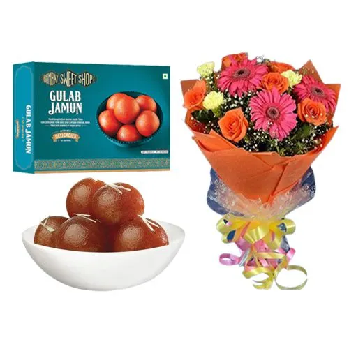 Gulab Jamun from Bombay Sweet Shop with Seasonal Flower Bouquet