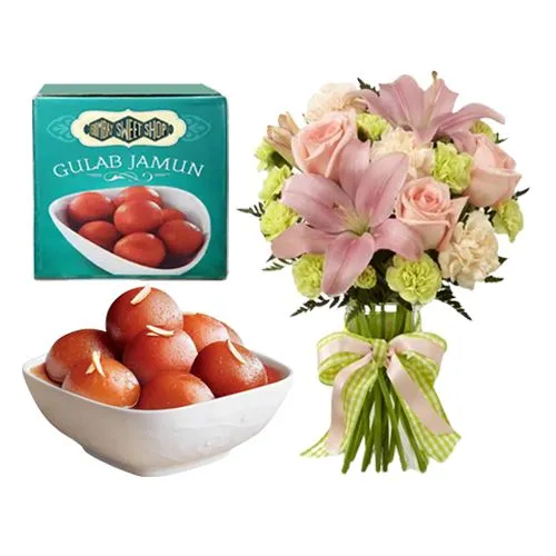 Gulab Jamun from Bombay Sweet Shop with a Flowers Bouquet