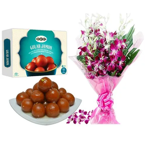 Gulab Jamun from Bombay Sweet Shop with Orchid Bouquet