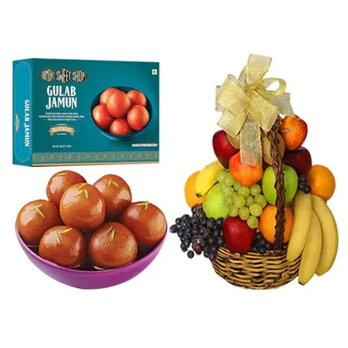 Gulab Jamun from Bombay Sweet Shop with Fresh Fruit Basket