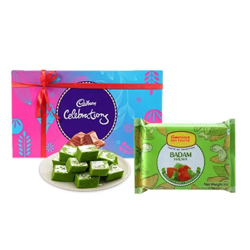 Badam Pista Halwa from American Dry Fruits with Cadbury Celebration