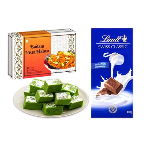 Badam Pista Halwa from American Dry Fruits with Lindt Chocolate Bar
