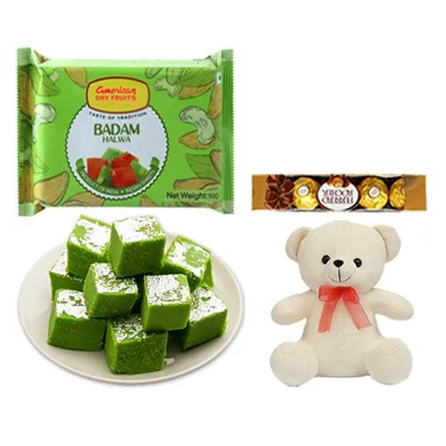 Badam Pista Halwa from American Dry Fruits with Teddy N Ferrero Rocher