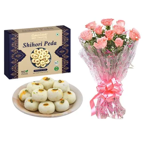 Shihori Peda from American Dry Fruits with Pink Rose Bouquet
