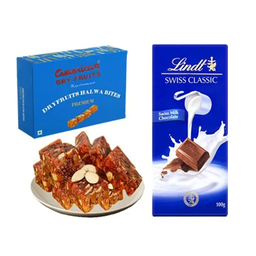 Sugarfree Dry Fruit Halwa from American Dry Fruits with Lindt Chocolate Bar