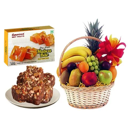 Sugarfree Dry Fruit Halwa from American Dry Fruits with Fresh Fruit Basket