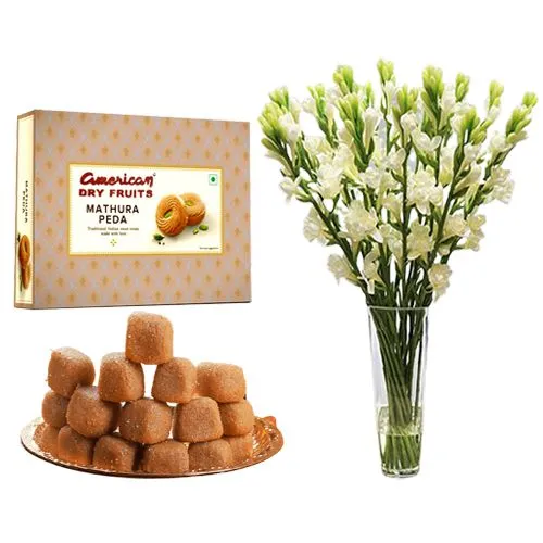 Mathura Peda from American Dry Fruits with Rajnigandha Stems