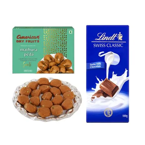 Mathura Peda from American Dry Fruits with Lindt Chocolate Bar