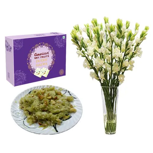 Dudhi Halwa from American Dry Fruits with Rajnigandha Stems