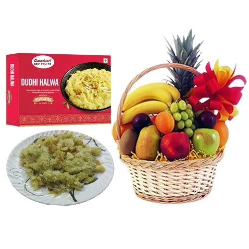 Dudhi Halwa from American Dry Fruits with Fresh Fruit Basket
