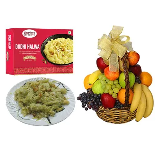 Dudhi Halwa from American Dry Fruits with Fresh Fruit Basket
