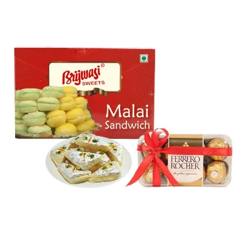 Malai Sandwich from Brijwasi Sweets with Ferrero Rocher