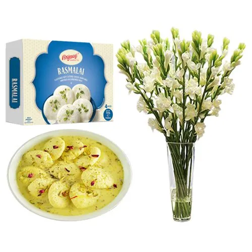 Rasmalai Medium from Brijwasi Sweets with Rajnigandha Stems