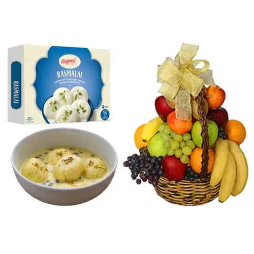Rasmalai Medium from Brijwasi Sweets with Fresh Fruit Basket