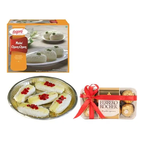 Malai Chum Chum from Brijwasi Sweets with Ferrero Rocher
