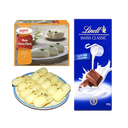 Malai Chum Chum from Brijwasi Sweets with Lindt Chocolate Bar