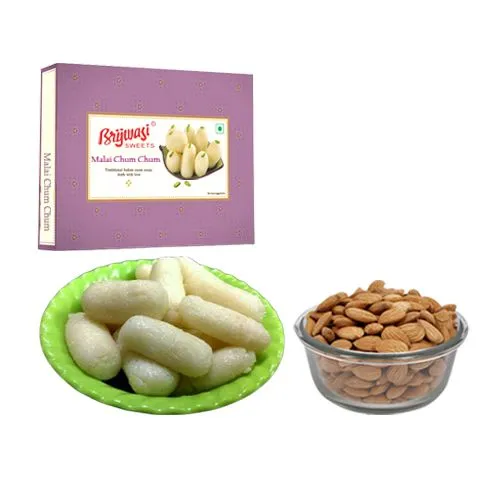 Malai Chum Chum from Brijwasi Sweets with Crunchy Almonds