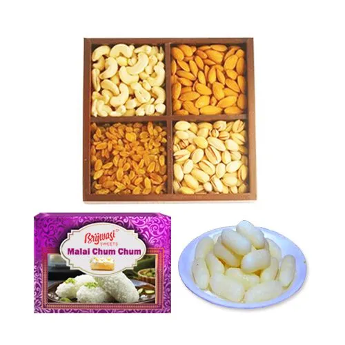 Malai Chum Chum from Brijwasi Sweets with Mixed Dry Fruits