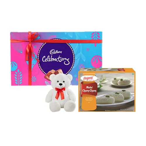 Malai Chum Chum from Brijwasi Sweets with Teddy N Cadbury Celebration