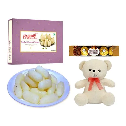 Malai Chum Chum from Brijwasi Sweets with Teddy N Ferrero Rocher