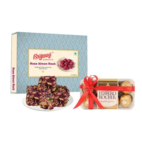 Rose Almon Rock from Brijwasi Sweets with Ferrero Rocher