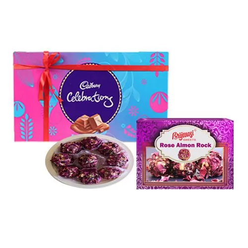 Rose Almon Rock from Brijwasi Sweets with Cadbury Celebration