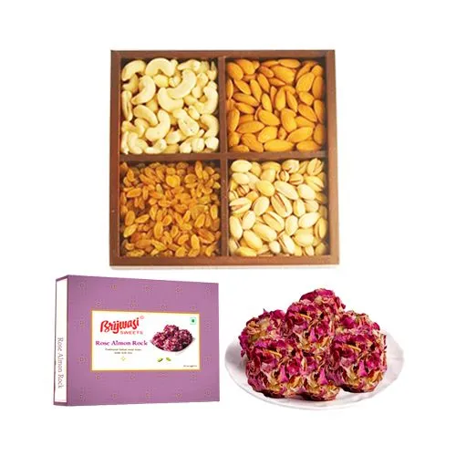 Rose Almon Rock from Brijwasi Sweets with Assorted Dry Fruits