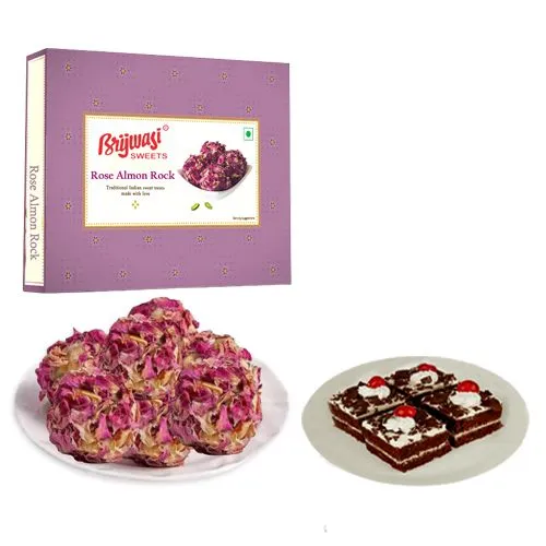 Rose Almon Rock from Brijwasi Sweets with Chocolate Pastry