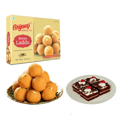 Besan Laddu from Brijwasi Sweets with Chocolate Pastry