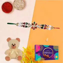 Rakhi with Cadbury Celebration Chocolates Pack n 8 inch Teddy Bear