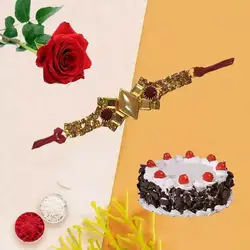 Rakhi with Black Forest Cake and Rose
