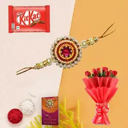Rakhi with 12 Yellow Roses N Kitkat