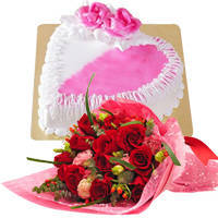 Glamorous 12 Red Dutch Roses Bouquet with 1 Kg Heart Shaped Cake Glamorous 12 Red Dutch Roses Bouquet with 1 Kg Heart Shaped Cake