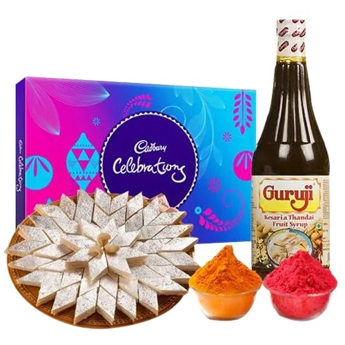 Kaju Katli with Thandai and Cadburys Celebration