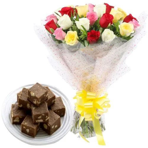 Majestic Bunch of Mixed Roses with Kaju Choco Bites