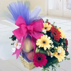 Delicious Apples and Pears with Gerbera Decor Basket