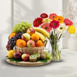 Marvelous Fresh Fruits Basket with Gerberas